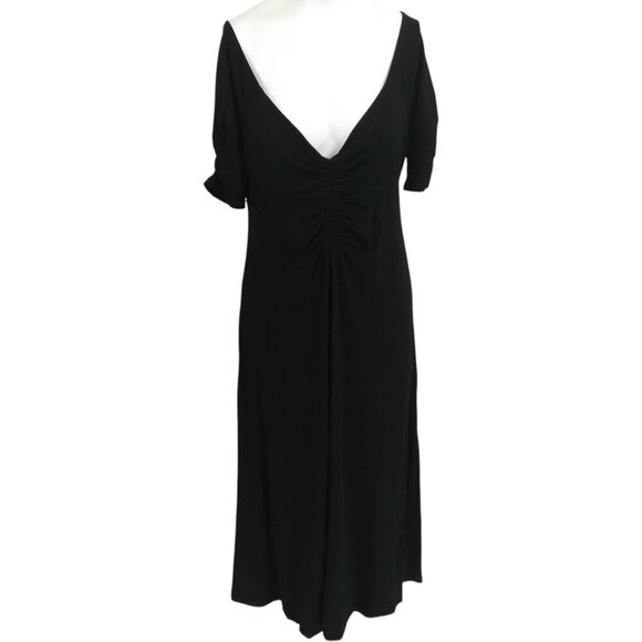 Boden Ruched Front Jersey V Neck Black Midi Dress Size 8R Stretch Short Sleeve - Picture 7 of 12